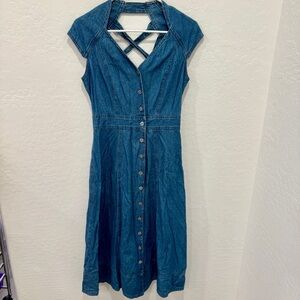R.J. Collection Denim Dress Womens 8 Button Front Crisscross Back Western Rodeo